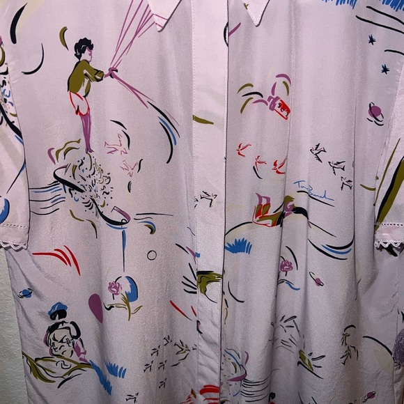 EUC Tory Burch Purple Daydream Tie-Sleeve Silk Short Sleeve Button Down Top 2 - Picture 8 of 13
